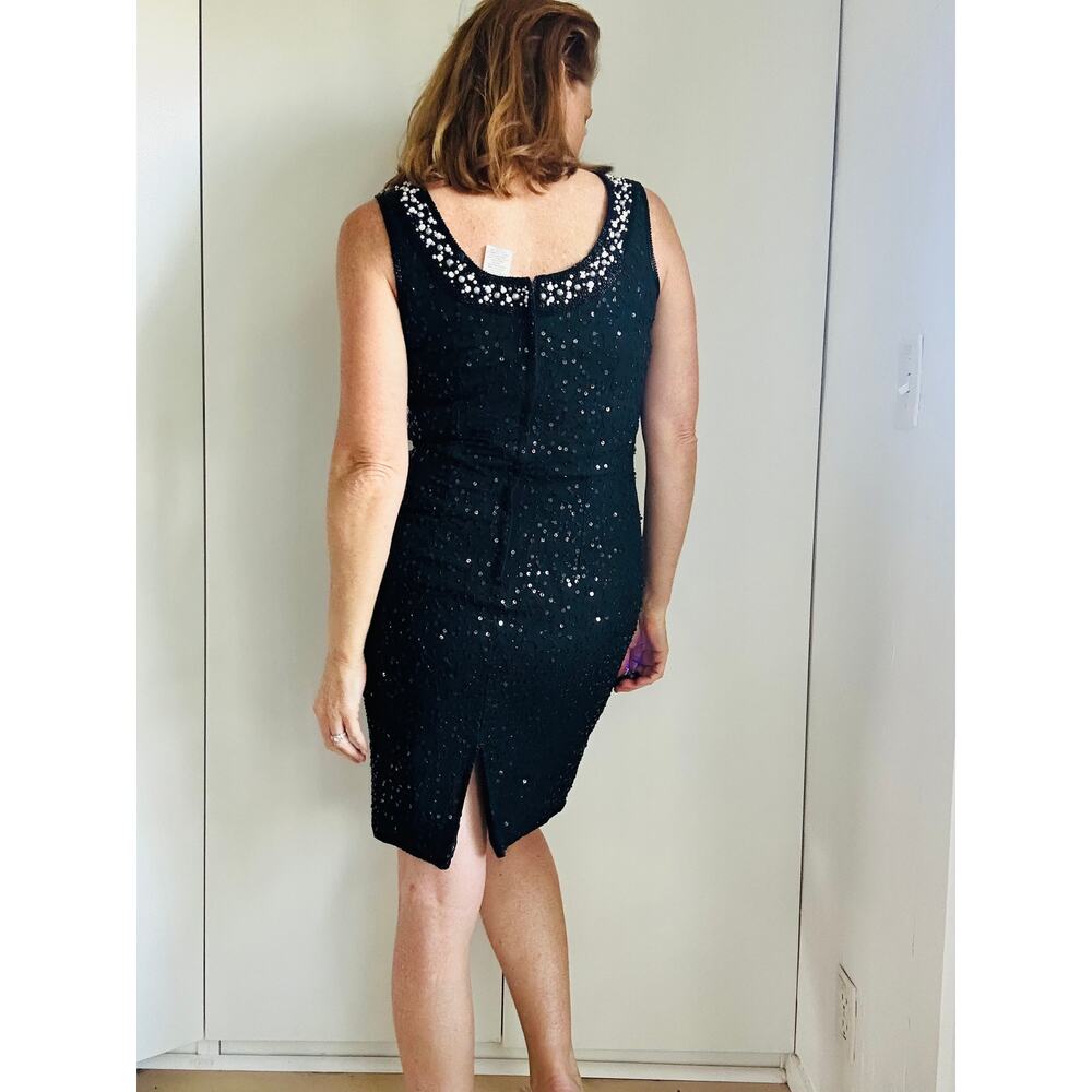 VTG 90s Silk Beaded Dress M LBD Cocktail Sheath Embellished Formal - Picture 11 of 14